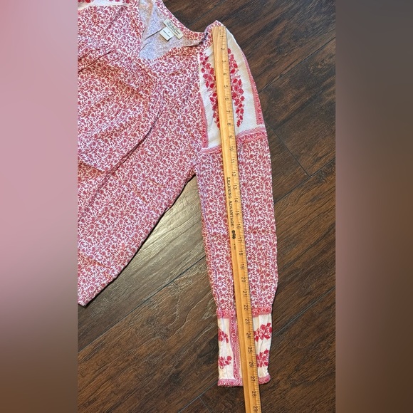 Lucky Brand Top Womens Small Red Floral V-neck Long Sleeve Boho Peasant - Picture 12 of 13